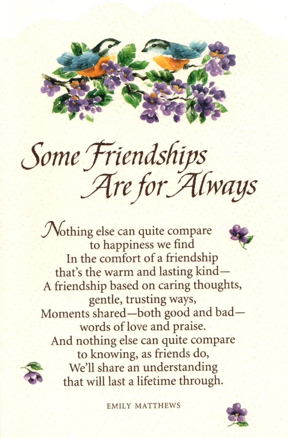 Friendship Special Friend Bluebird Bluebirds Purple Emily Matthews Greeting Card