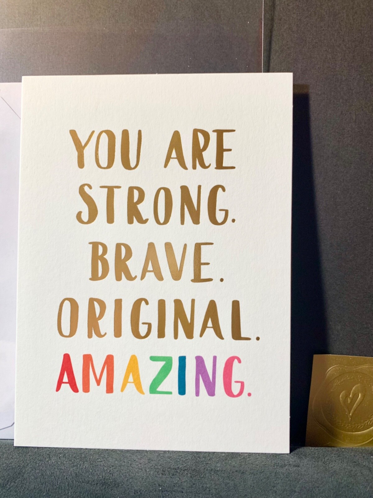 Thinking of You Encouragement Card Rainbow Strong Brave Amazing