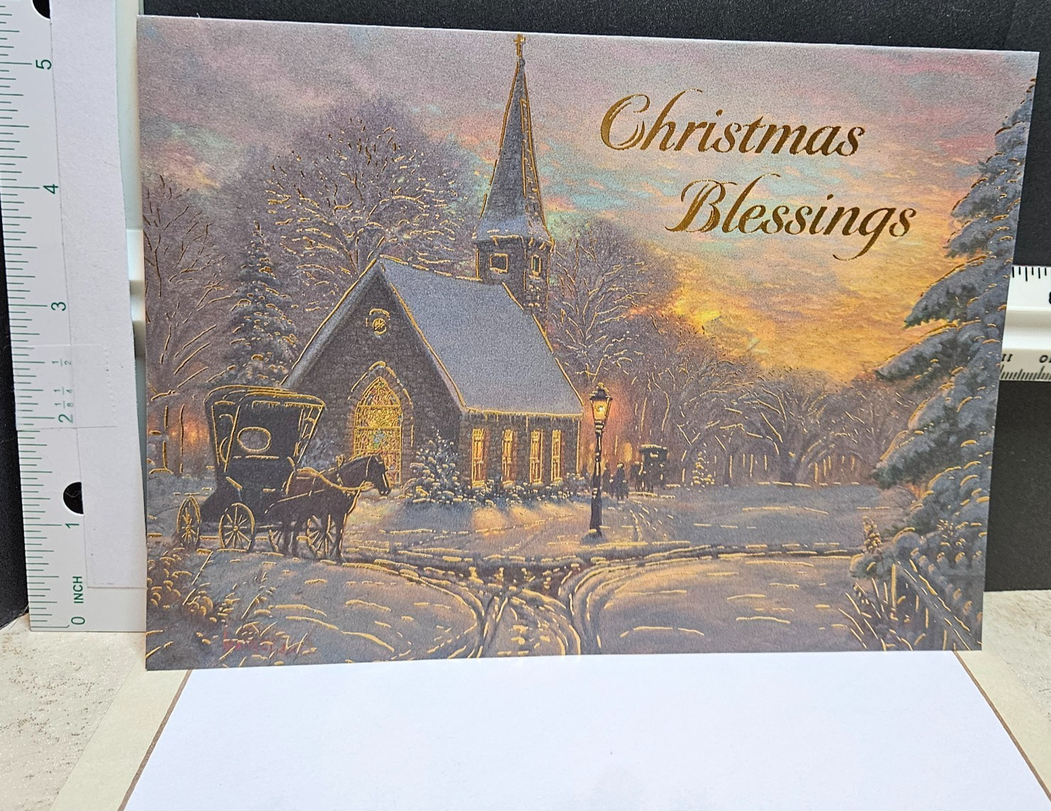 CHRISTMAS BLESSINGS Christmas Card & Envelope 7.5″ x 5.5″ Church Scene