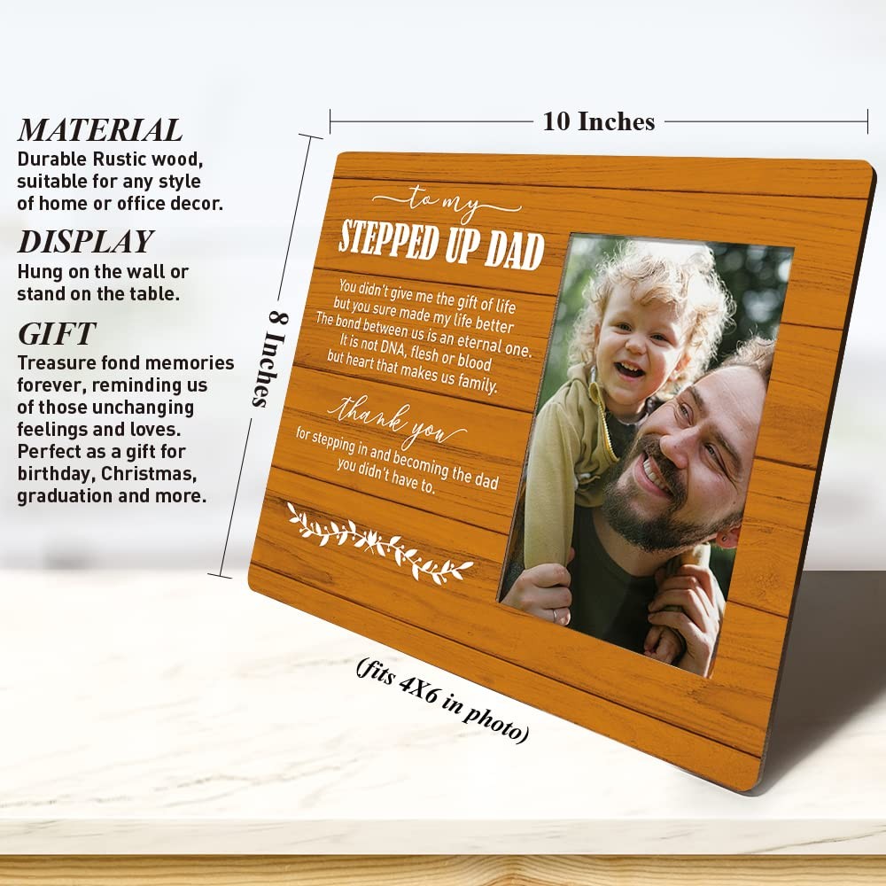 Bonus Dad Photo Frame Rustic Wood 10×8 4×6 Desk Stand Wall Hanger Father Day