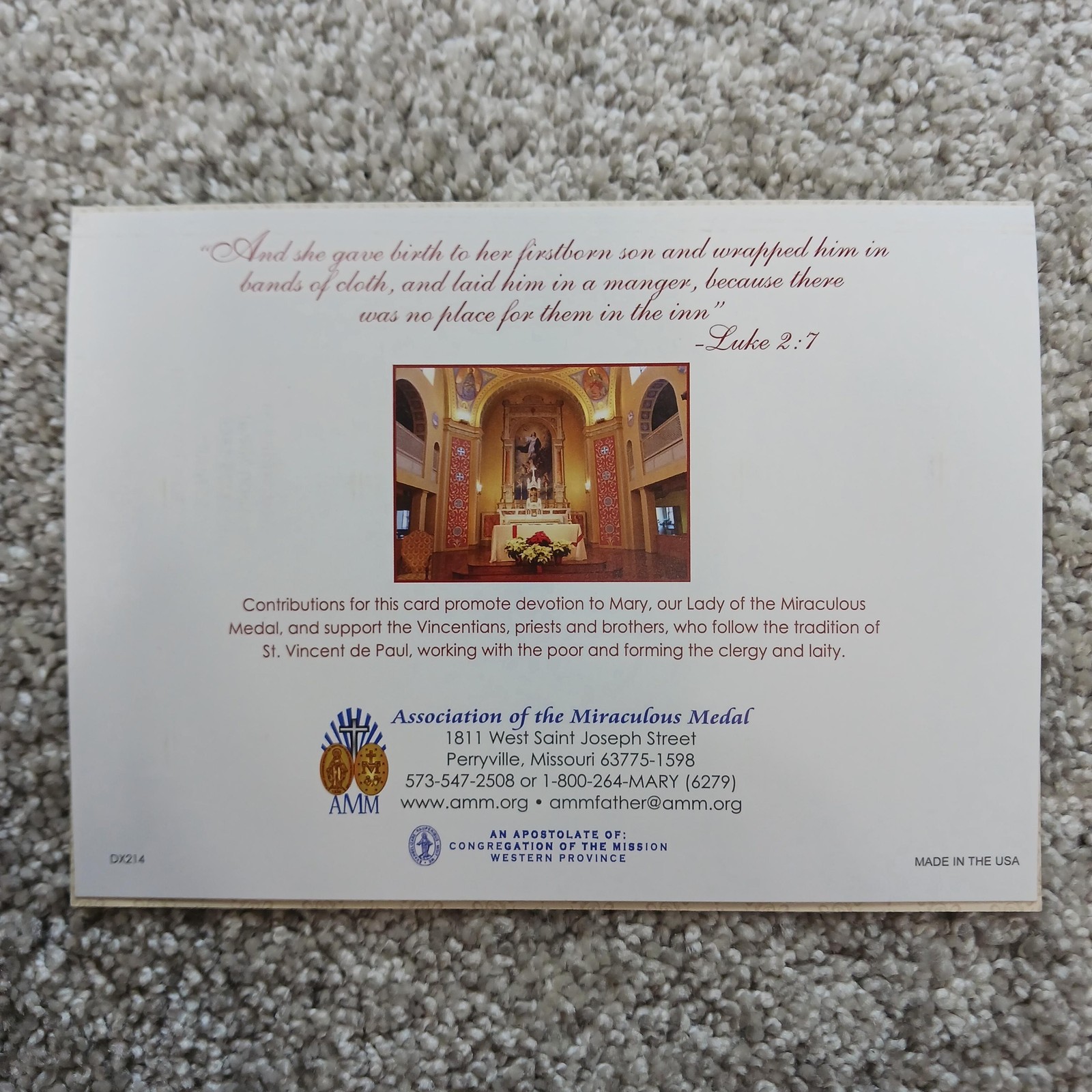 Association Of The Miraculous Medal Christmas Card Nativity Beige Metallic
