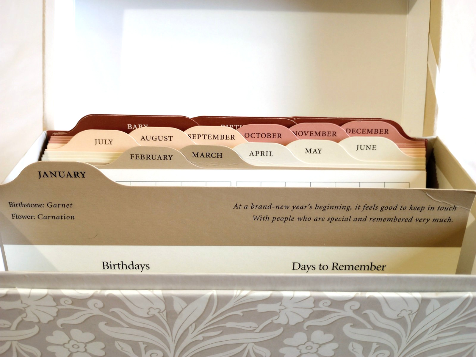 Hallmark Floral Greeting Card Organizer Storage Box w Drawer & Hinged Lid, Beige