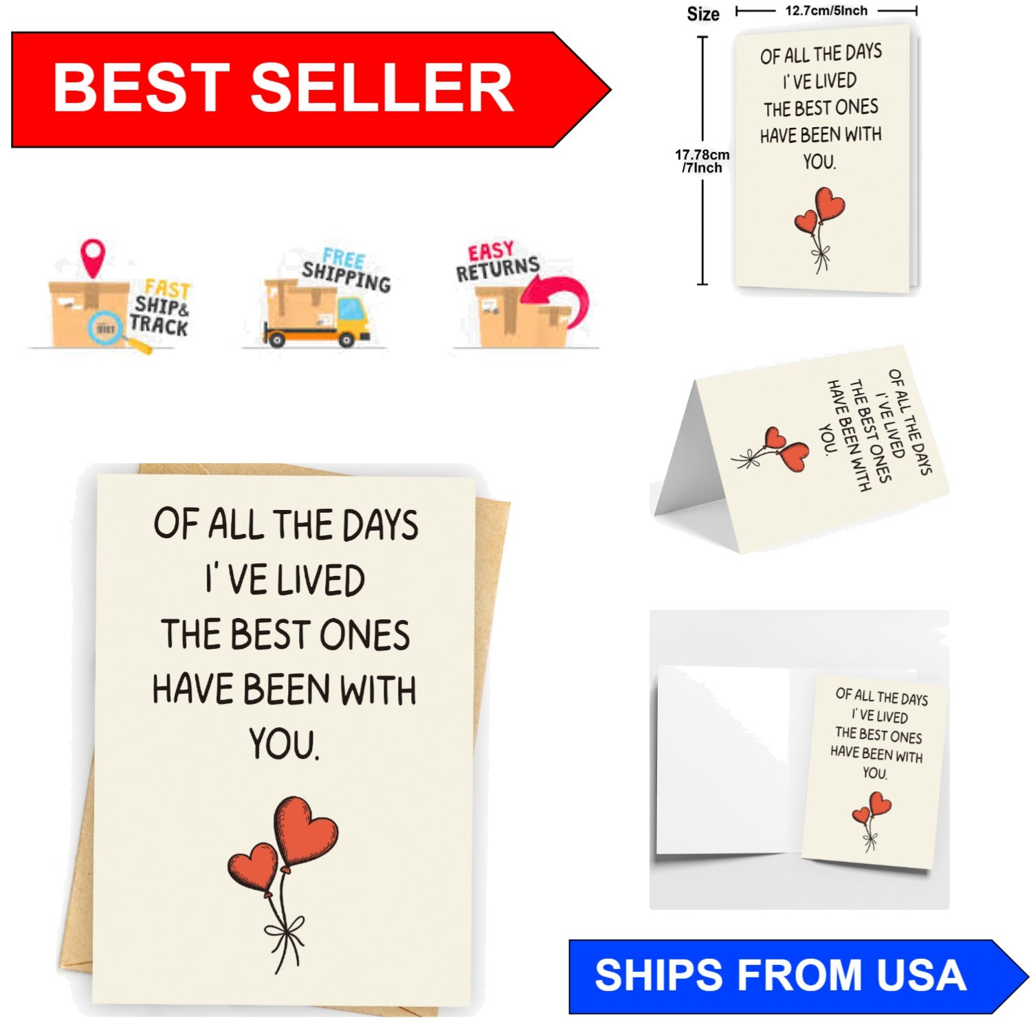 5×7 Anniversary Card with Envelope – Cute, Funny & Customizable Gift Option