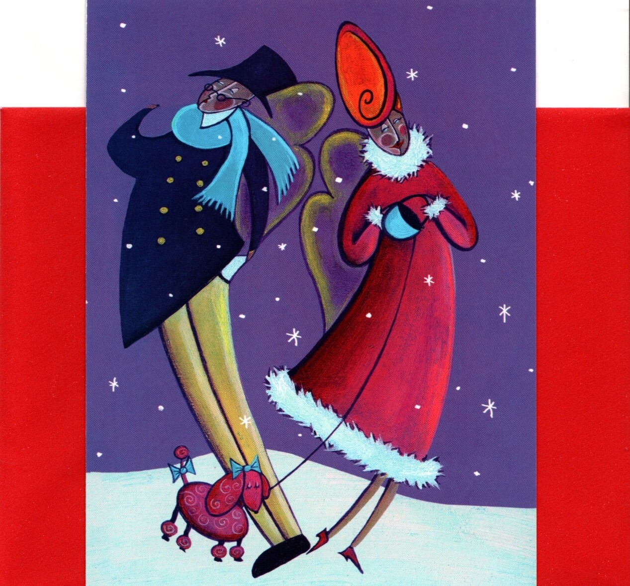 Merry Christmas Happy Holidays Pink Poodle & Winter Snowflakes Greeting Card