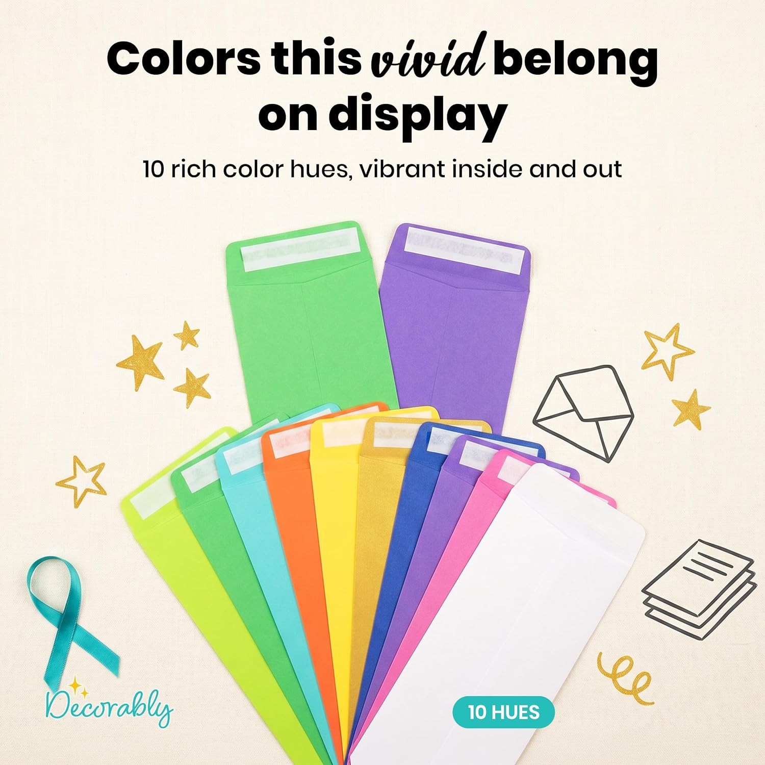 Decorably 110 Pack Colorful Self-Adhesive Money Envelopes for Cash, 6.5″ x 3.5″