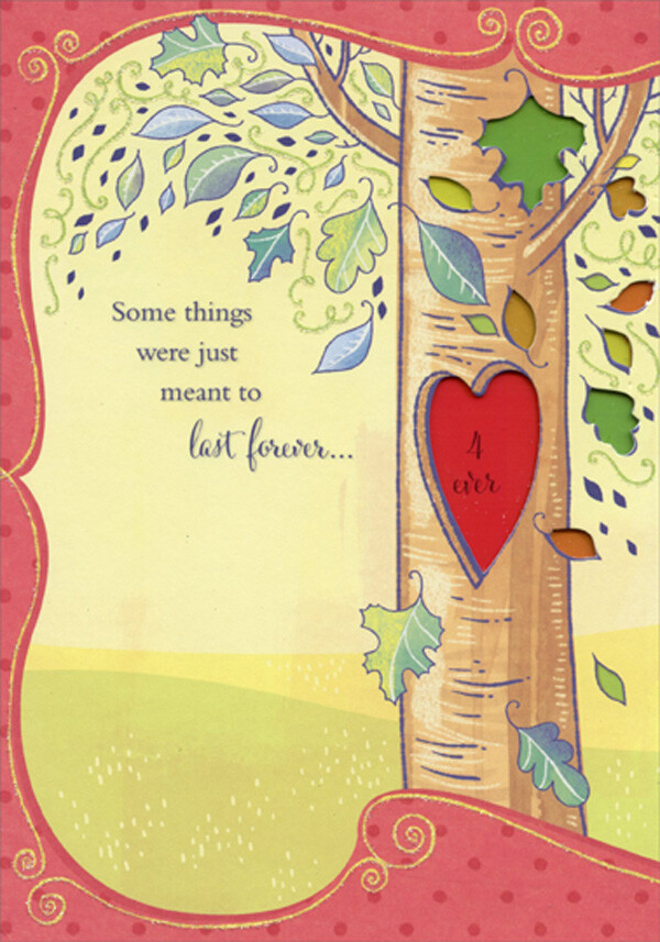 Last Forever Tree Die Cut Window Heart and Leaves Wedding Anniversary Card