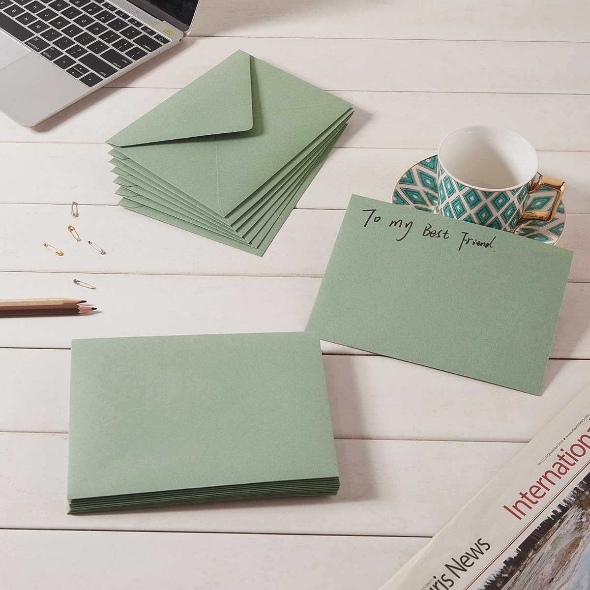 100 PCS Sage Green A7 Envelopes 5.24 x 7.24 Inch for 5×7 Wedding Card Inv