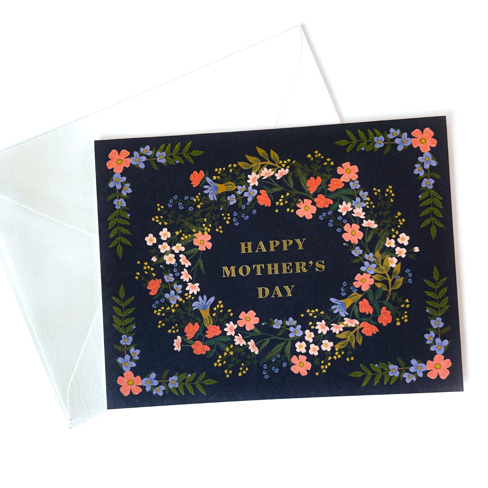 RIFLE PAPER CO. Greeting Card & Envelope – “MOTHER’S DAY WREATH” Floral Gold A2
