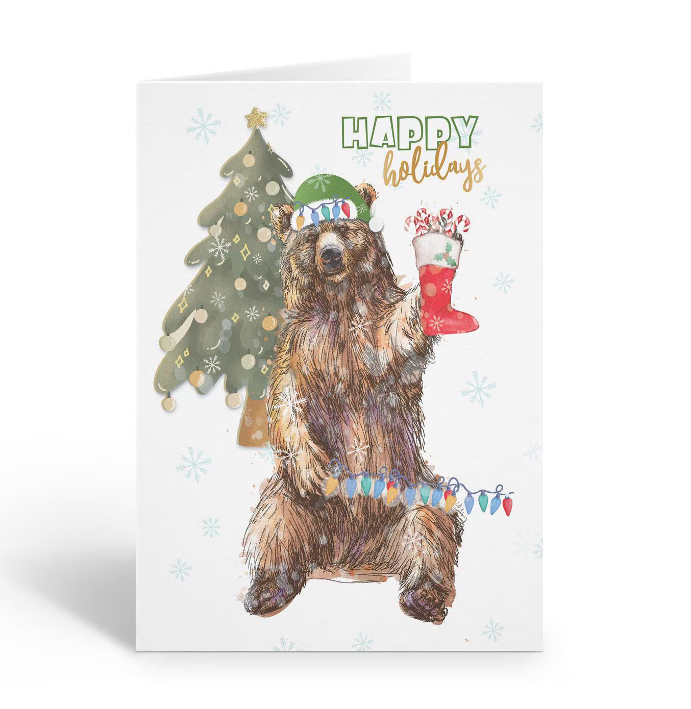 Cute “Happy Holidays” Christmas Bear Holiday Card – 12 Cards with Envelopes – An