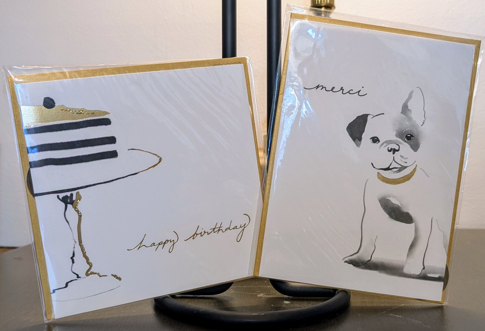 PAPYRUS Birthday & Thank You Card -Elegant, Classy -Cake, Puppy Gold Accents