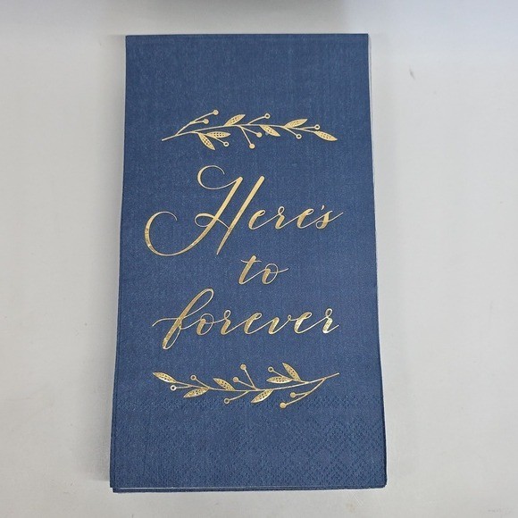 85 Wedding Blue & Gold Napkins & 25 Thank You Cards