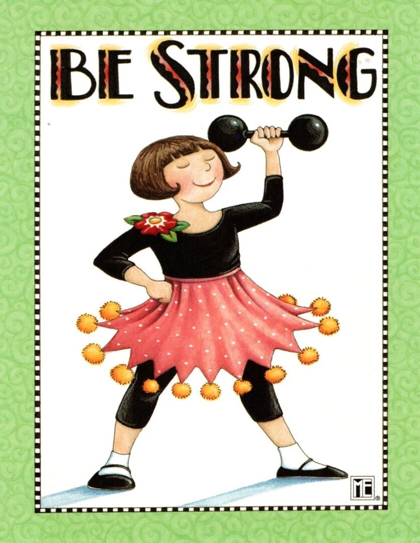 Mary Engelbreit ME Be Strong Brown Brunette Bob Girl Blank Inside Greeting Card