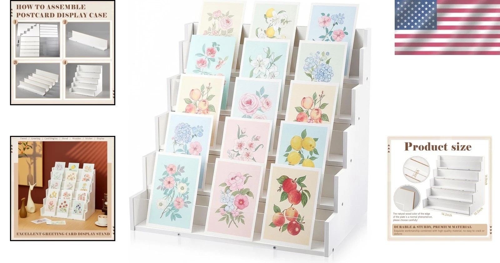 White Bamboo 5 Tier Greeting Card Display Stand