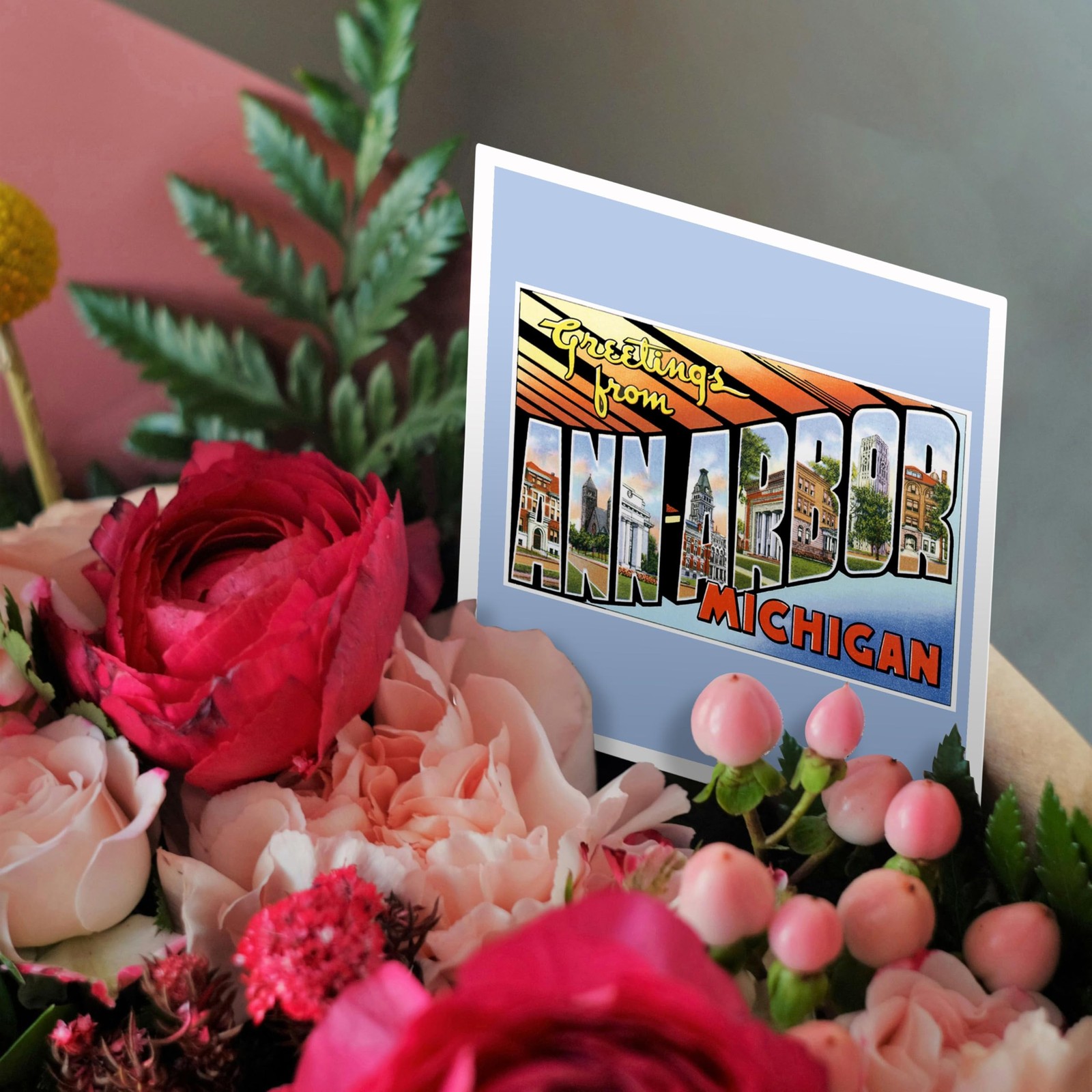 Greetings from Ann Arbor Michigan Scenic Postcard – Greeting Card, 6 x 6 inches,