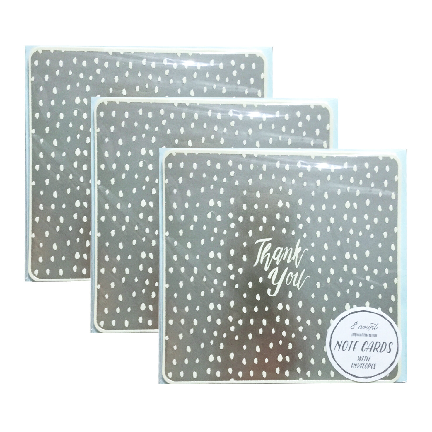 Polka Dot Thank You Cards Set of 24 Silver Metallic Embossed