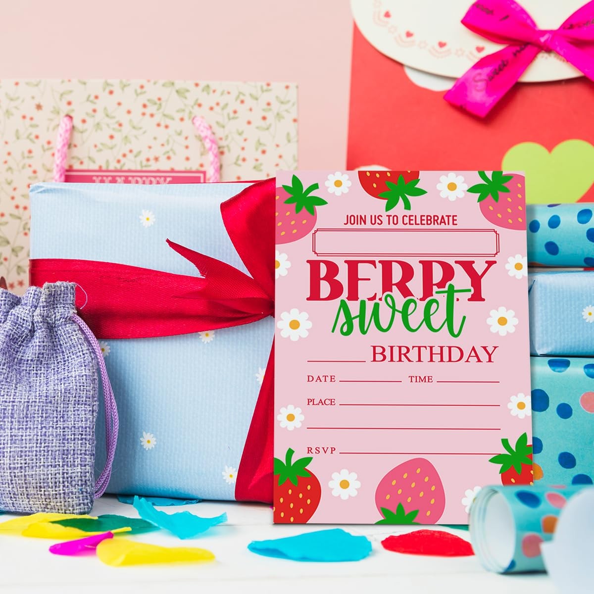 20 PCS Berry Sweet Birthday Party Invitation Cards With Envelopes Girls