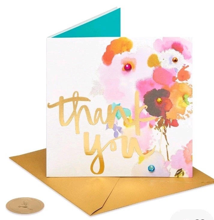 Papyrus Thank You Card With Watercolor Flowers Blank Inside