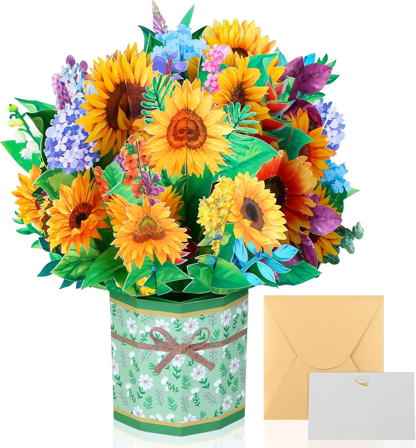 Get Well Soon Pop Up Card, 3D Paper Flowers Bouquet Greeting Card Sunflower Birt