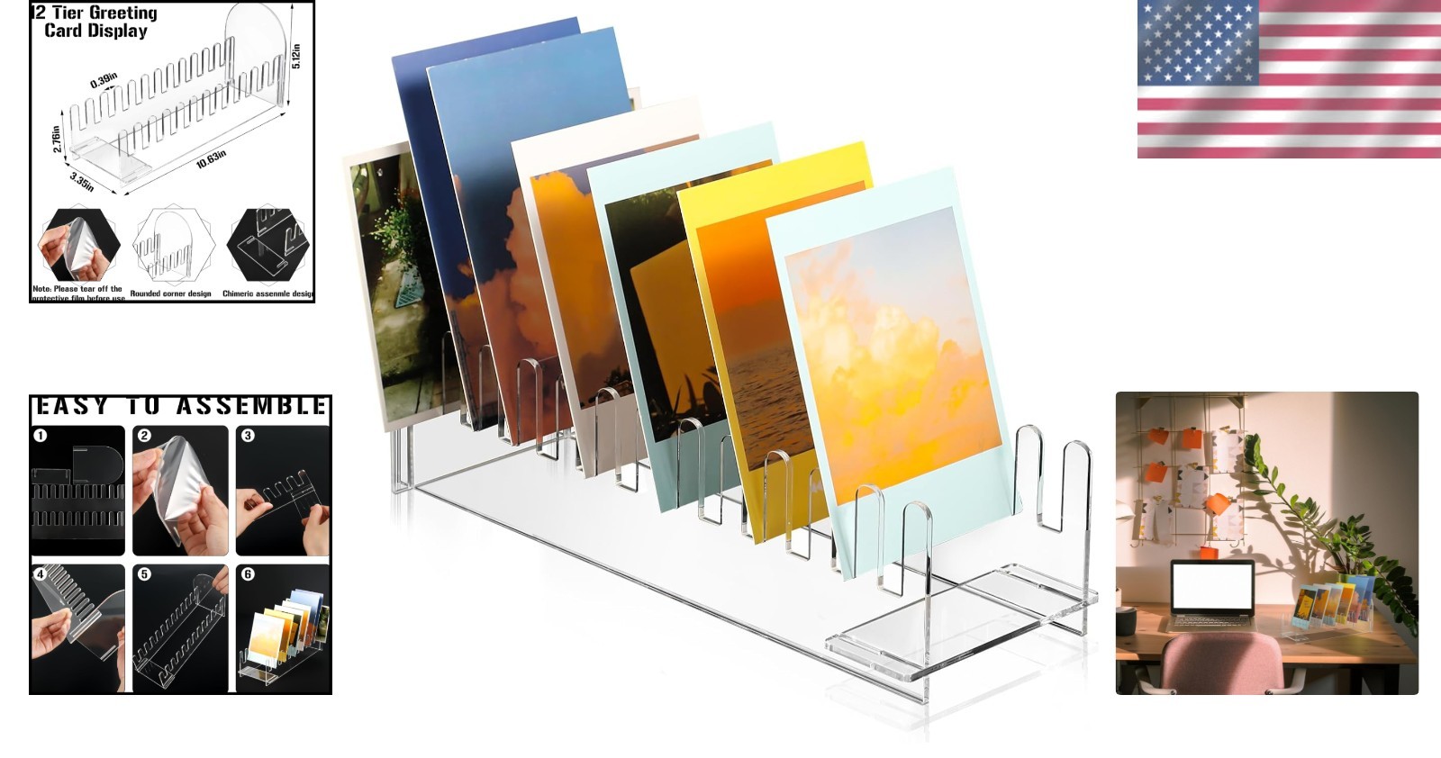 12-Tier Clear Acrylic Greeting Card Display Stand Countertop Organizer