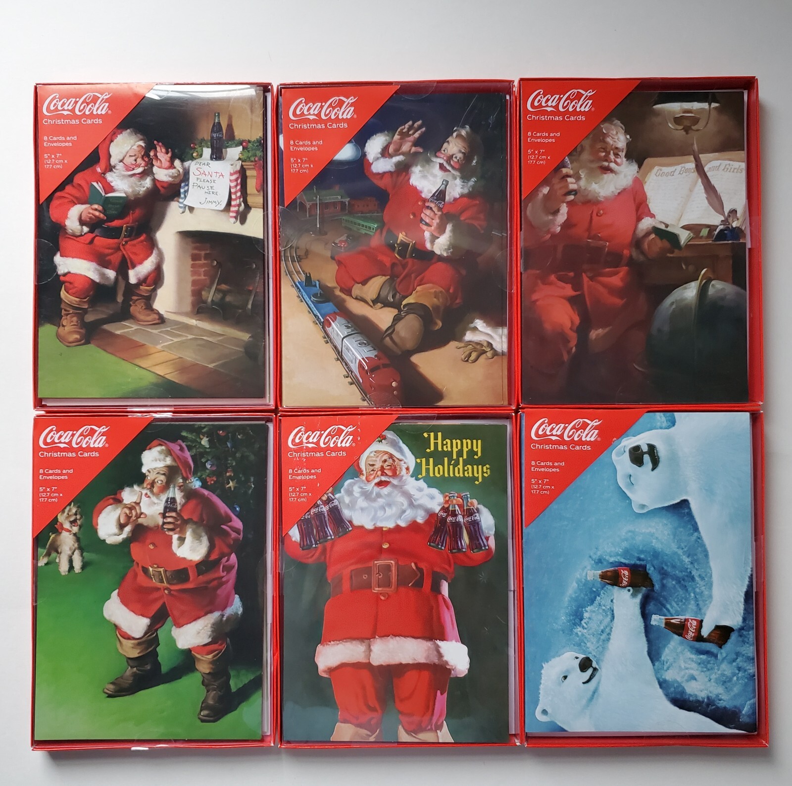 6 Boxes Coca Cola Santa Polar Bear Dog Coke Bottle Christmas Cards 8 Count Each