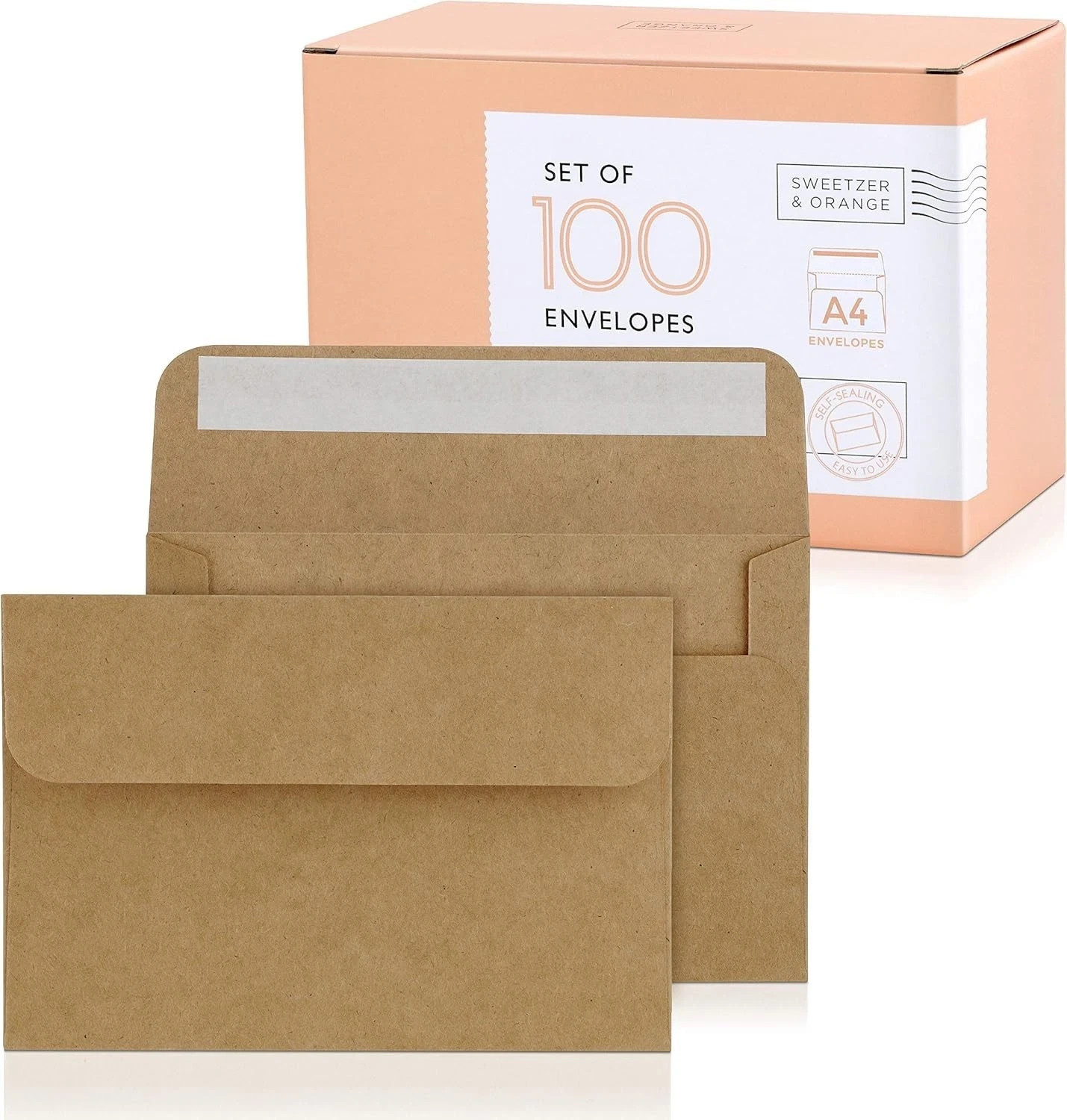 Sweetzer & Orange A4 Brown Self Seal Envelopes, 100 Pack, 4×6 Inches (4.25 x 6.2