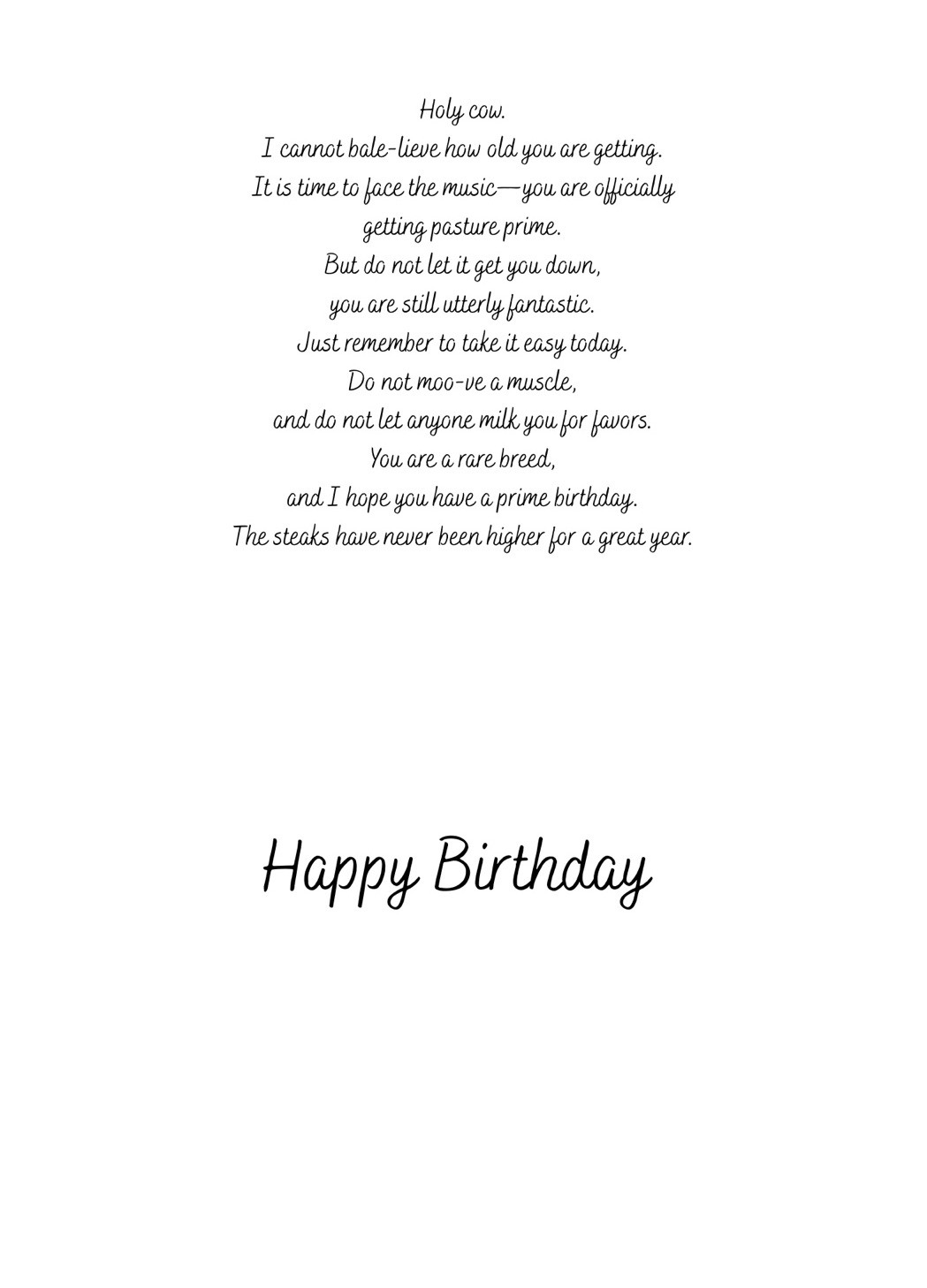 5 X 6 3/4 Inches Holy Cow Humor Funny Over The Hill Friend Him Bro Birthday HM