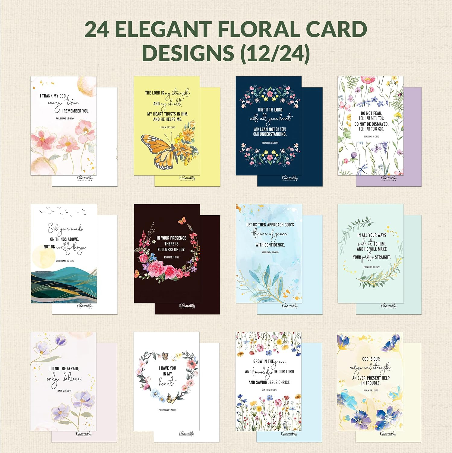 24 Pack Gold Foil 4x6in Assorted Christian Thinking of You Cards Religious with