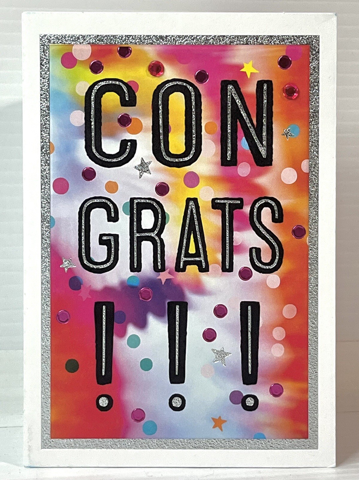 Graduation Card CONGRATS! Confetti Design Metallic Glitter Hallmark Card NEW