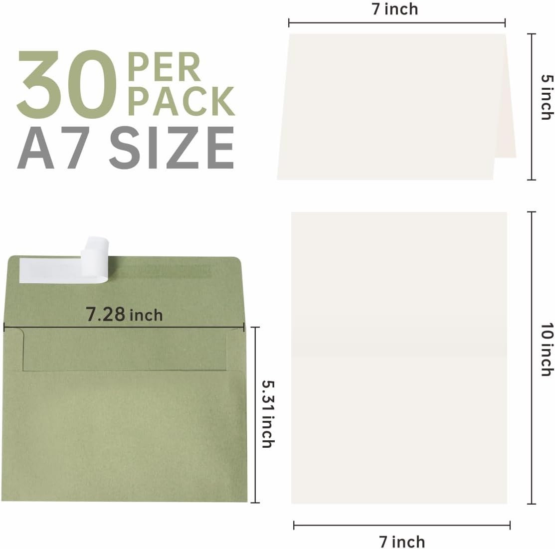 30 Pack A7 Sage Green Blank Cards with Envelopes, 5X7 Folded Cardstock and Match