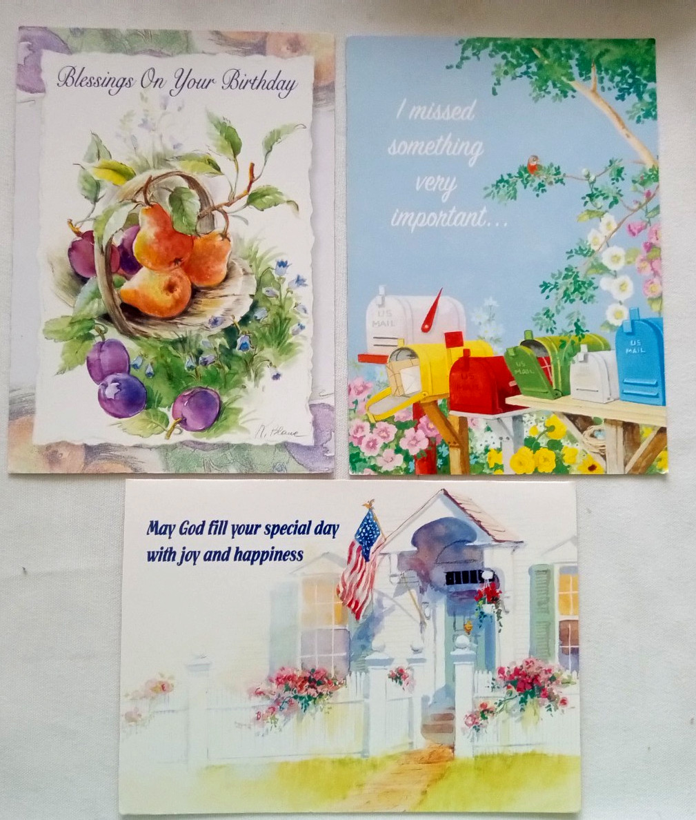 3/pcs Happy Birthday Greeting Cards (7″x 5″) Assorted Designs W/Envelopes