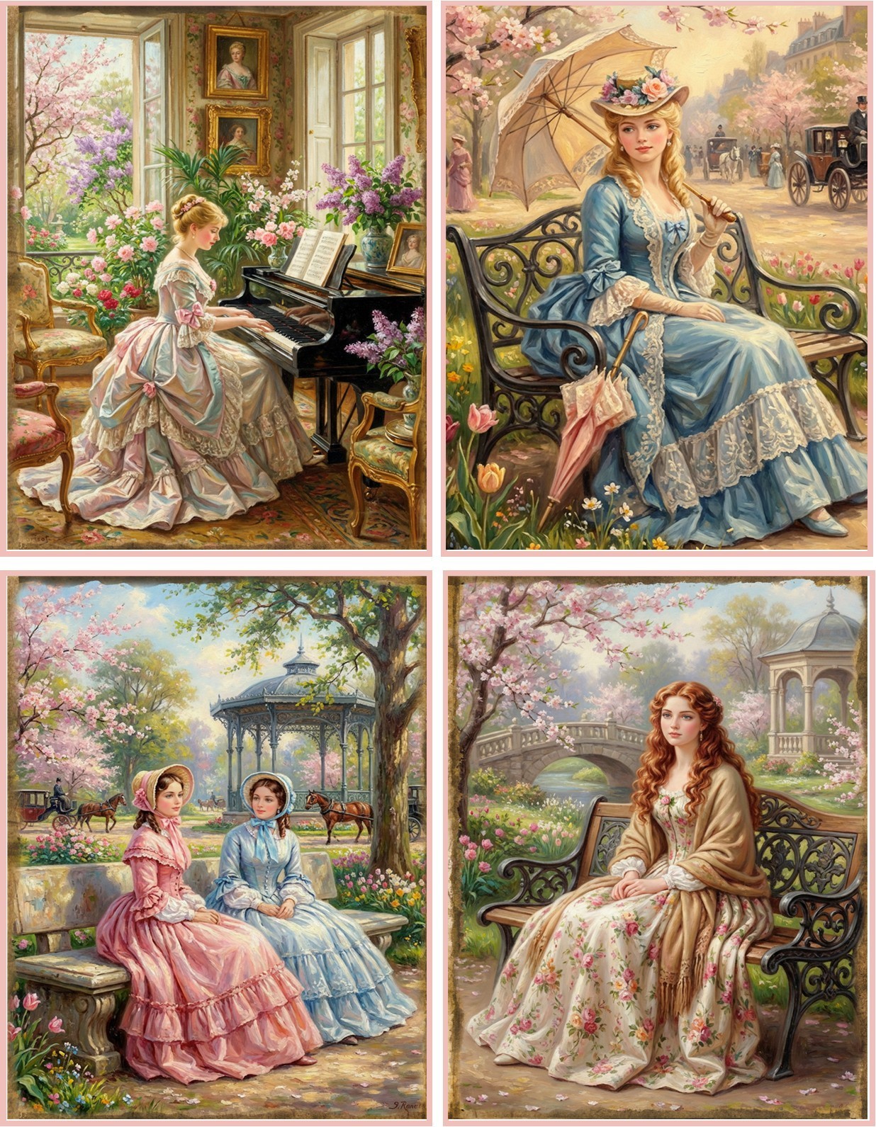 8 assorted Regency Women Shabby Chic glossy blank cards pink envelopes
