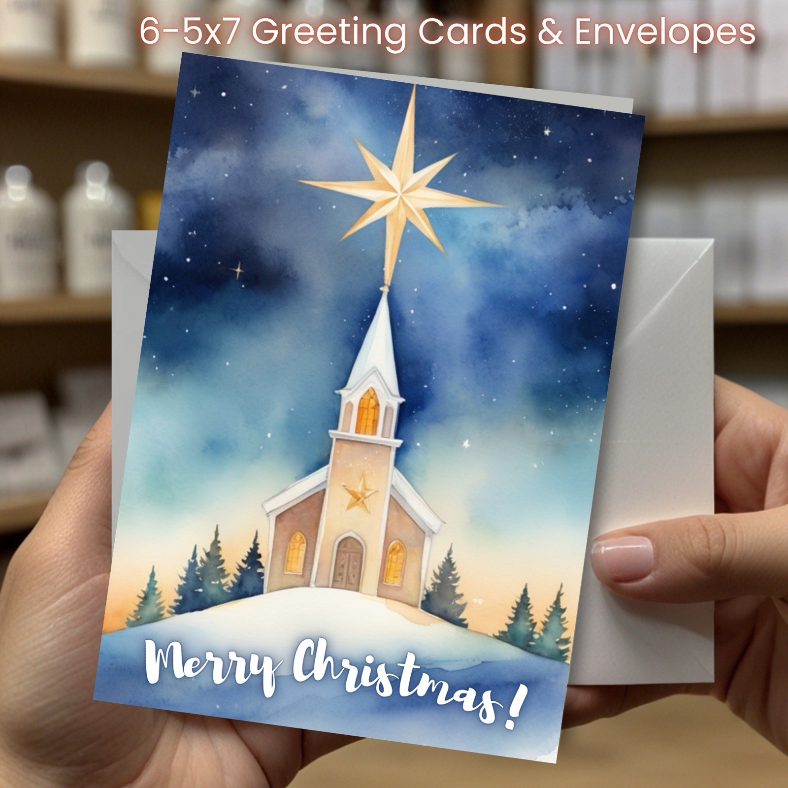 Christmas Greeting Cards w/ Envelope – Set of 6 -5×7 Cards & Envelopes L#032