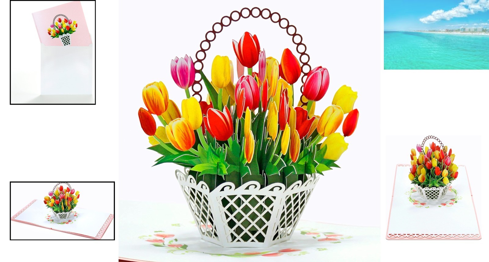 Traditional 6x6in Mother’s Day Card with 3D Tulip Basket – Eco-Friendly Elegance