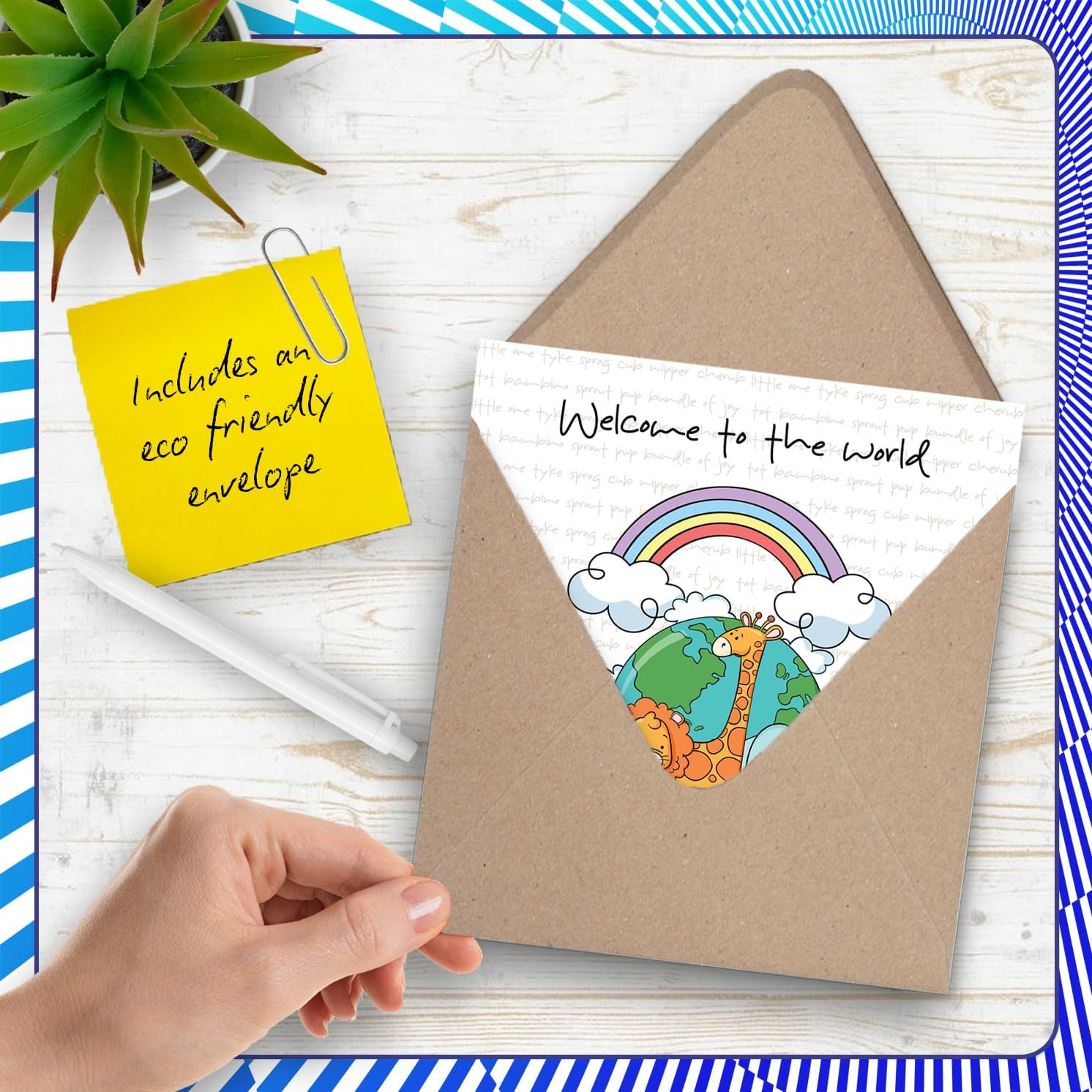 New Baby Unisex Card – Rainbow Animal World – Well Done Congratulations Card for