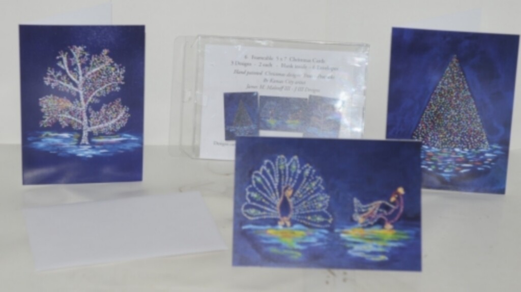 Painted Trees Peacocks Frameable 5X7 Christmas Card 3 Designs Package 6