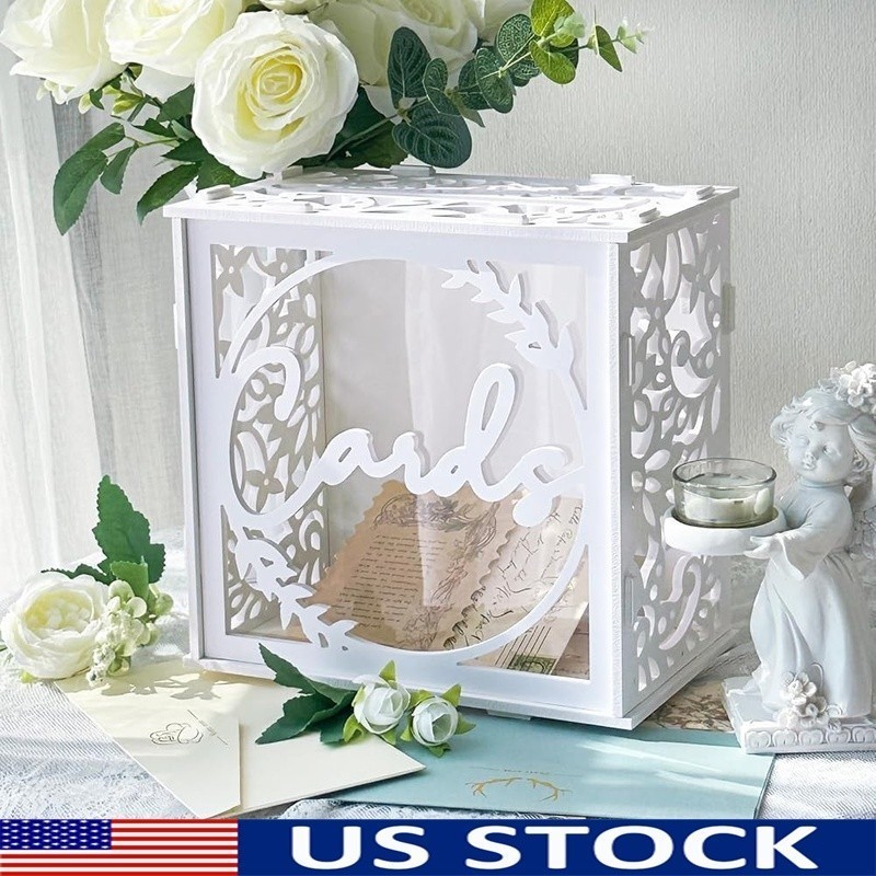Elegant PVC Wedding Card Box W/ Acrylic Window Cards Envelopes Perfect Events US