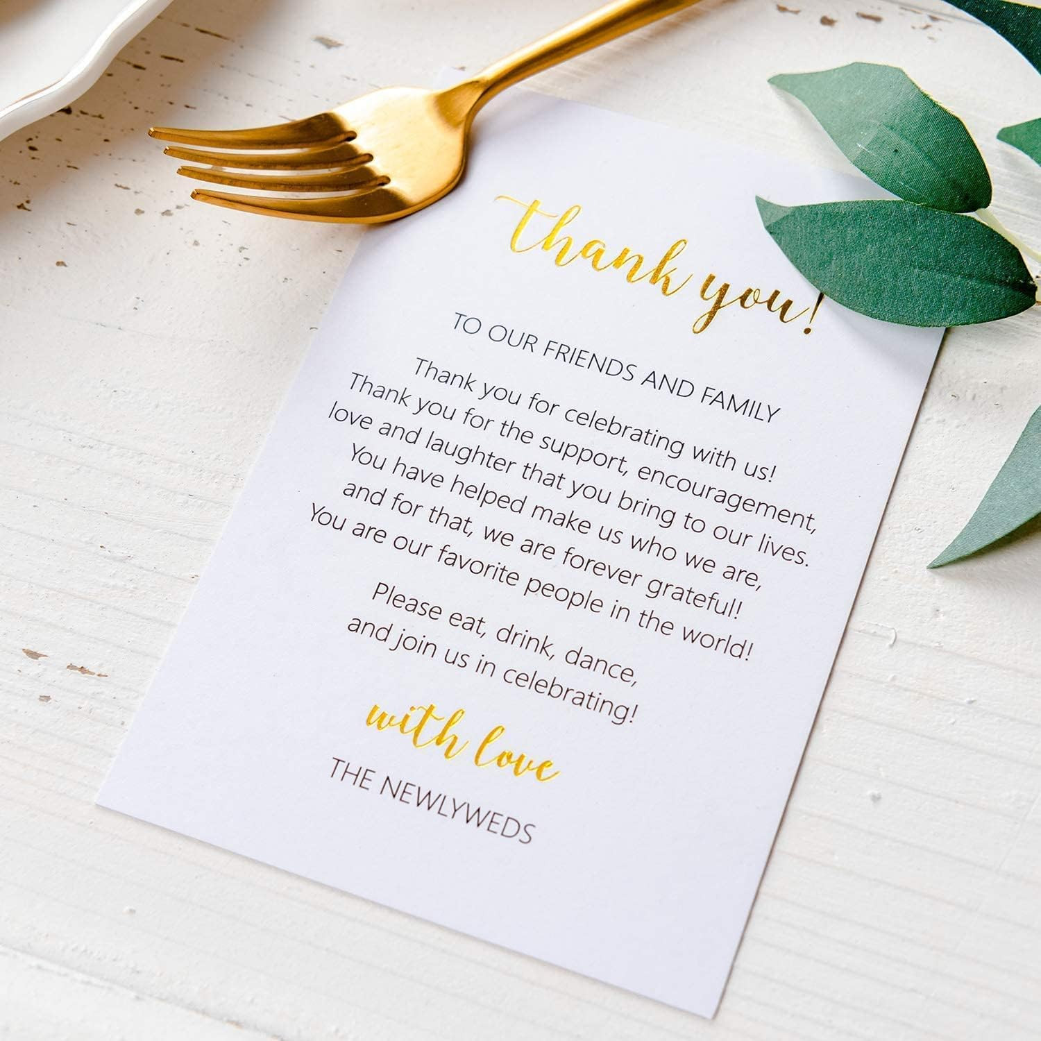 Gold Foil Thank You Cards 50 Count Elegant Wedding Reception Place Cards