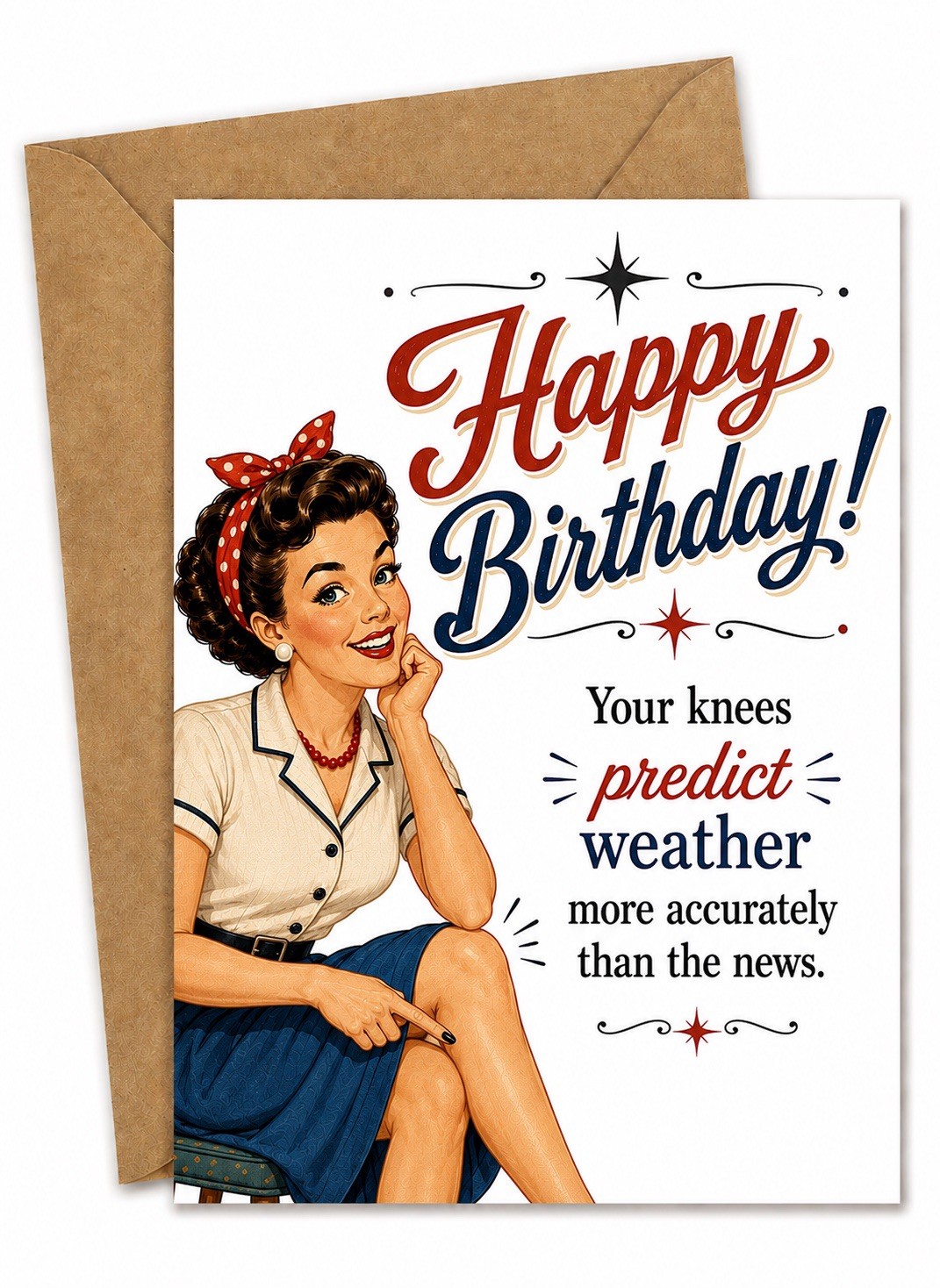Funny Birthday Greeting Card /Blank Inside Multicolor w/ Kraft Envelope/ Retro2