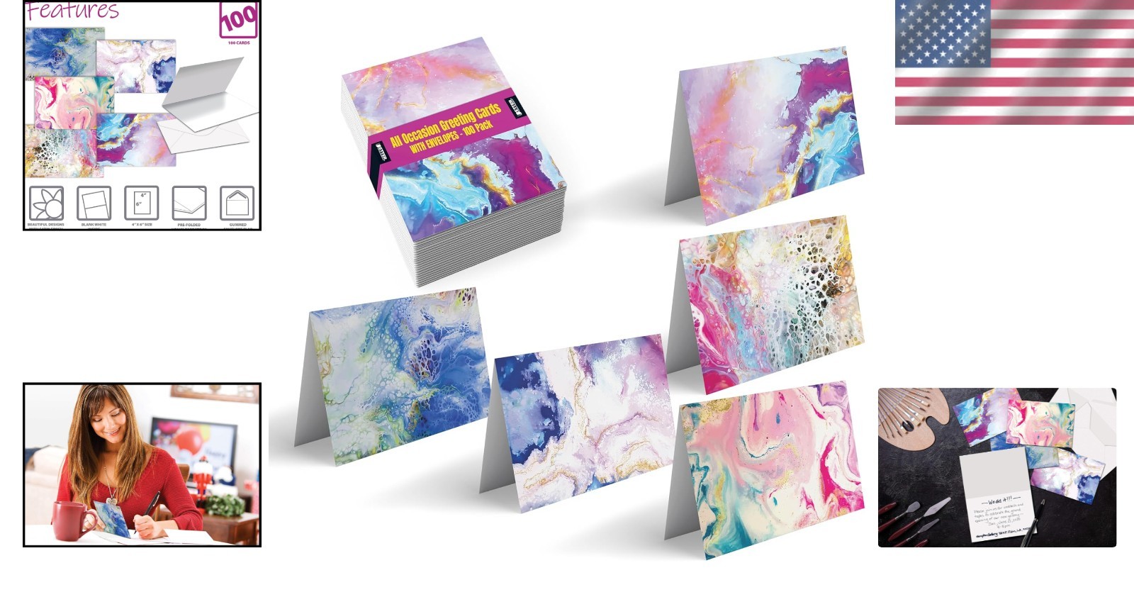 Blank Inside Greeting Cards – 100-Pack with Abstract Art, Perfect for Any Event