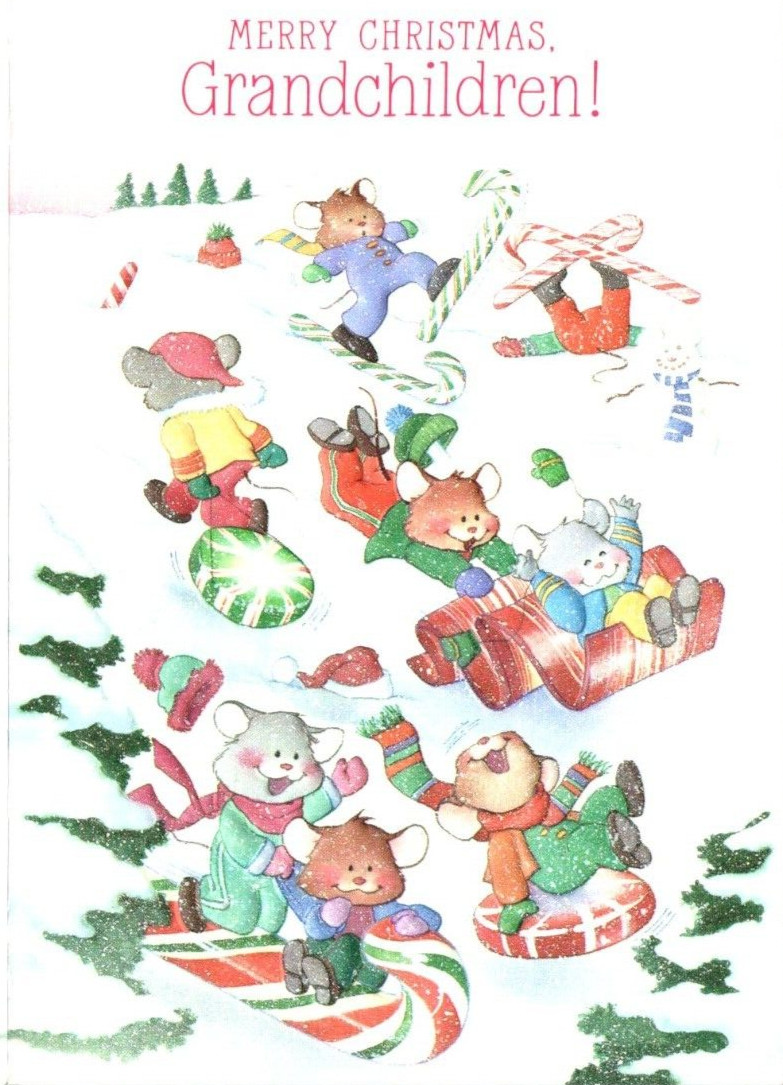 FUN ANIMALS SLEDDING Hallmark Christmas Greeting Card w Envelope New 1980’s MG94