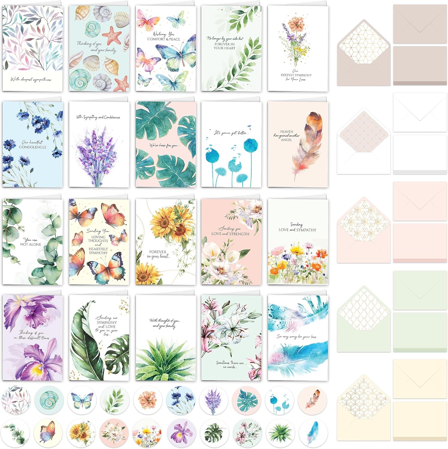20 Pack 5X7In Textured Sympathy Cards with Envelopes, 20 Unique Designs