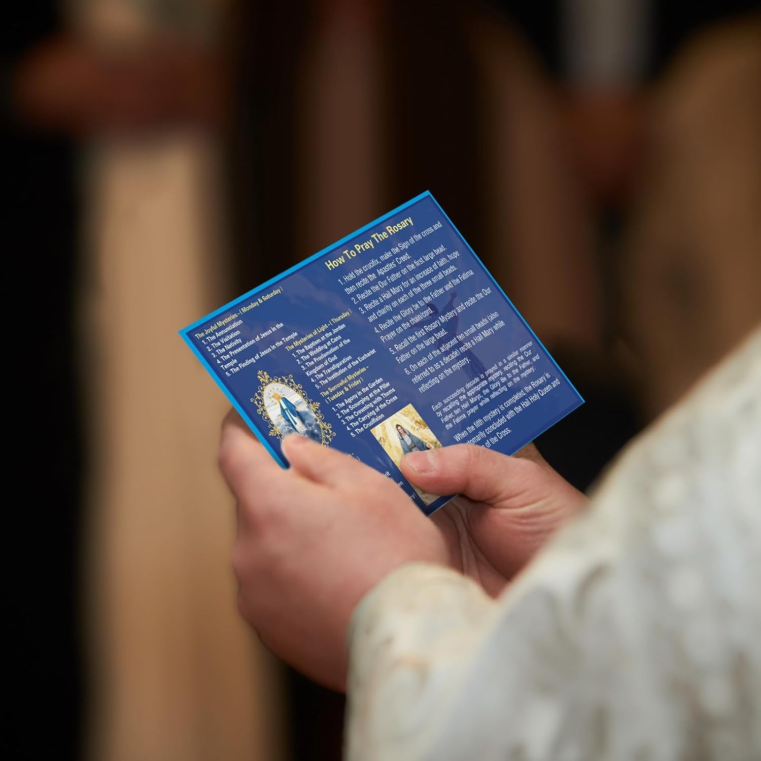 50 Pcs How to Pray The Rosary Pamphlet Prayer Cards 6 x 4 Inches Dark Blue