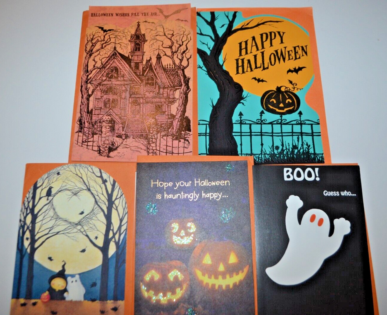 Halloween Greeting Cards Lot of 5 Mixed Brands and Designs w/Envelopes