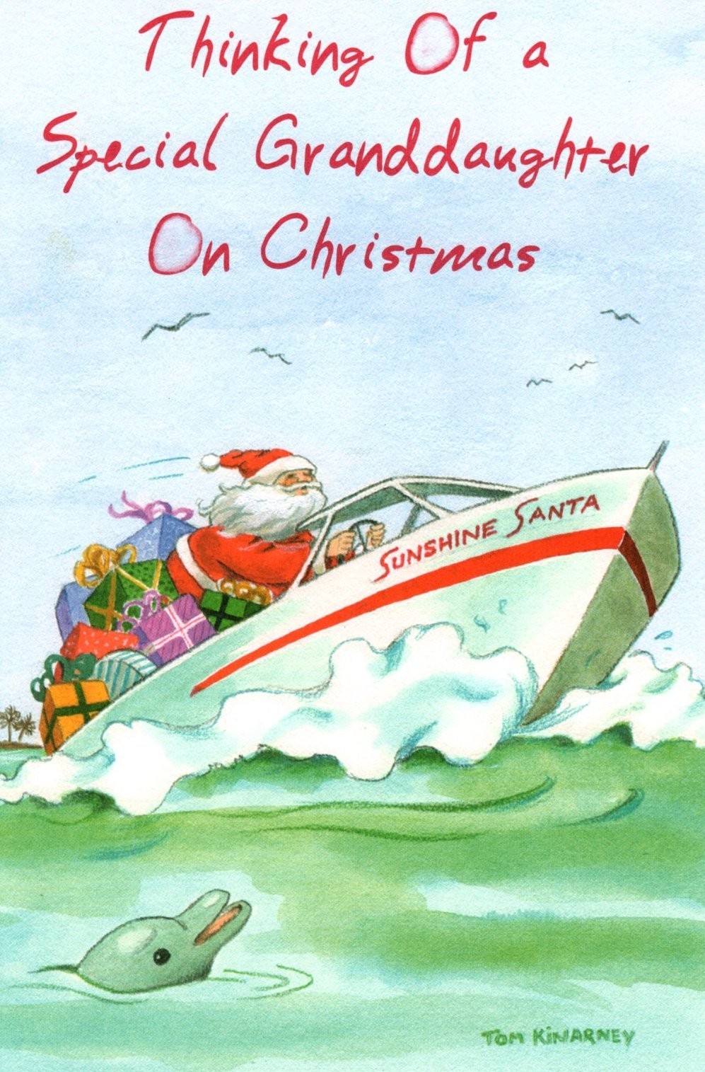 Merry Christmas Granddaughter Boat Ocean Dolphin Florida Santa Greeting Card