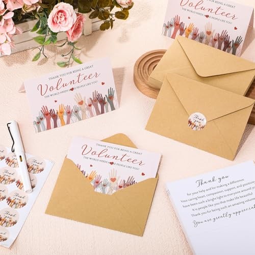 Volunteer Thank You Cards with Envelopes and Stickers Appreciation Gifts 25