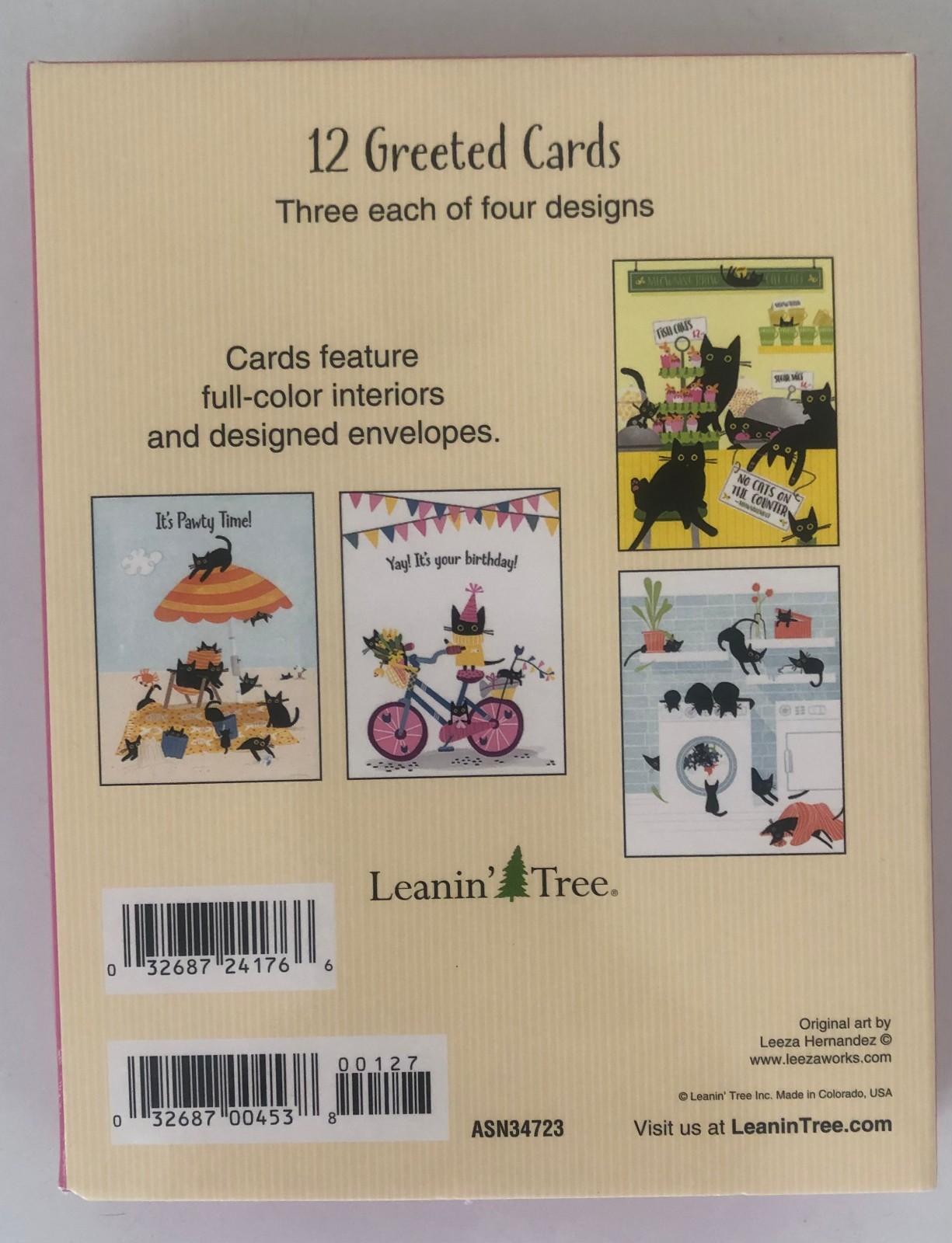 12 Leanin Tree Note Greeted Cards Colorful, FUNNY BLACK CATS, MEOWvelous CATS