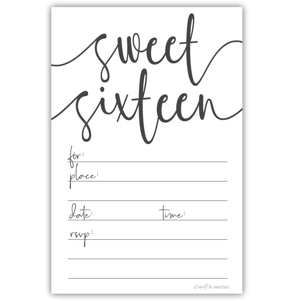 20 Count Classic Script Sweet 16 Birthday Invitation with Envelopes Party Cards
