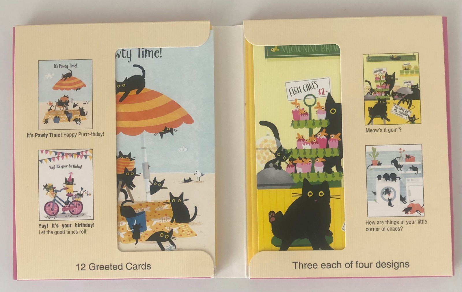12 Leanin Tree Note Greeted Cards Colorful, FUNNY BLACK CATS, MEOWvelous CATS