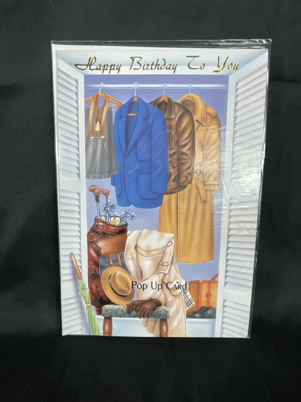 Happy Birthday Pop Up Card Men Golf Clubs Closet Brand New