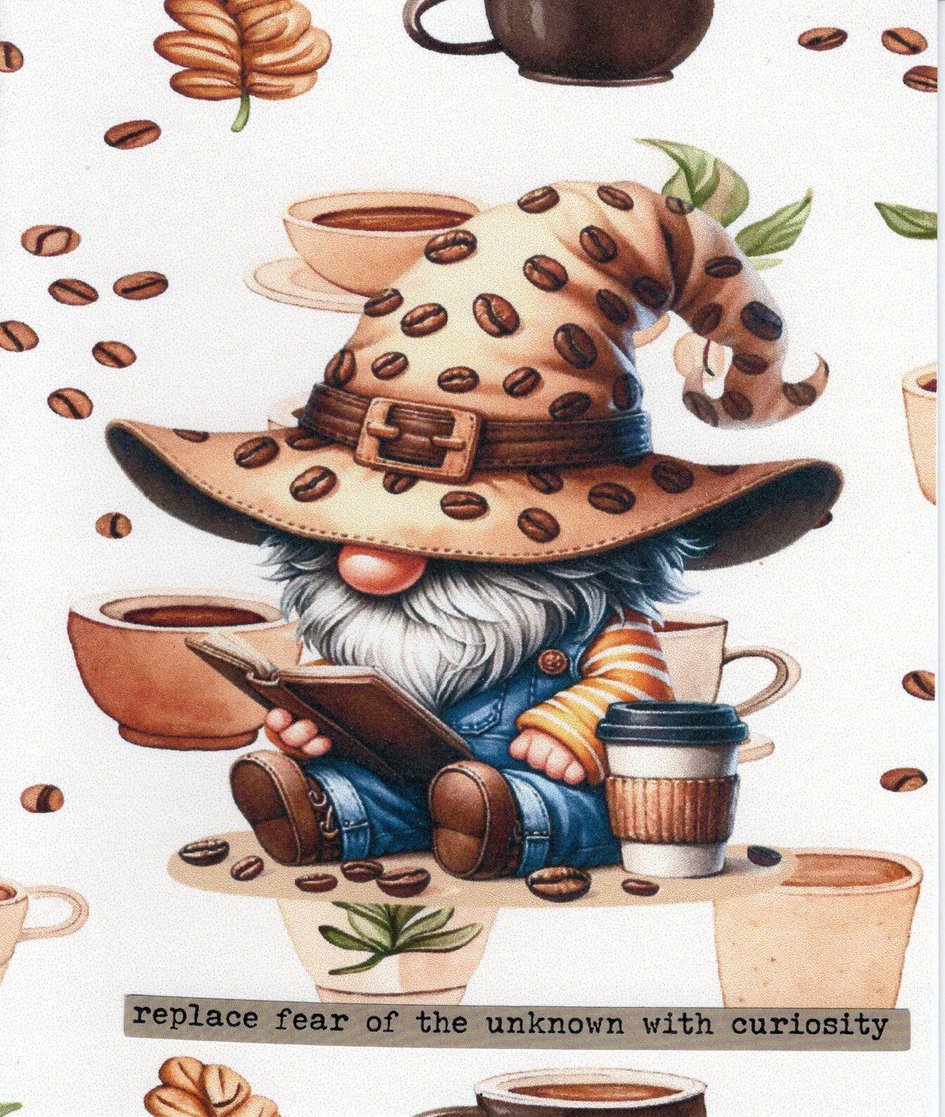 Replace fear gnome w/coffee unusual handmade card with envelope Made in USA